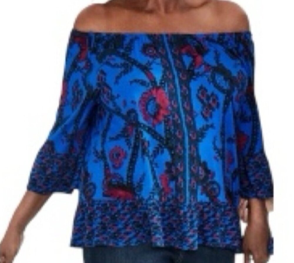 Style & Co Blouse Womens XL Fits to 1X Jewel Tone Blue Peasant Top Babydoll - Picture 3 of 14